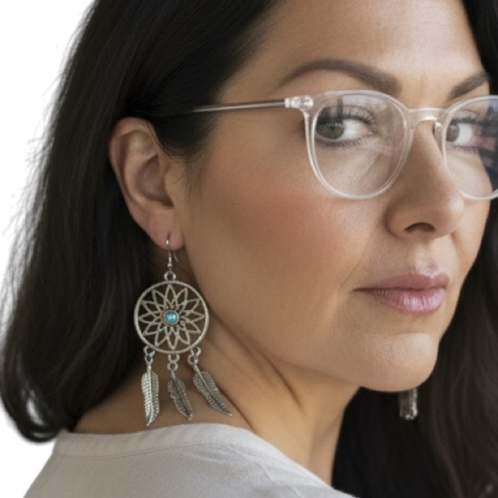 Dreamcatcher Earrings Silver and Turqoise Colored